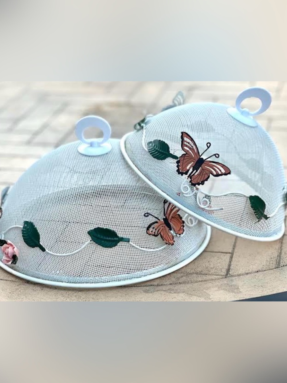 Wired Mesh Food Covers with Orange Butterfly Accents